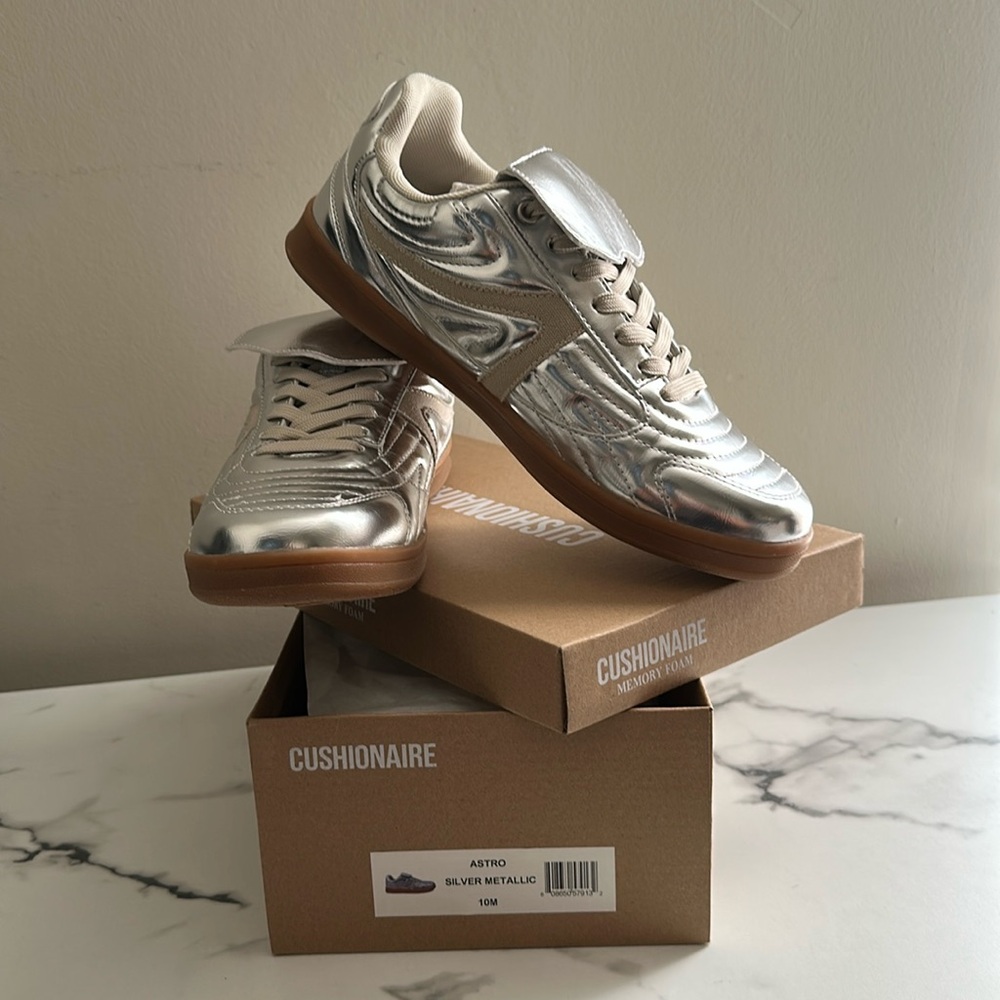 New -Silver Metallic Sneakers with Brown Sole